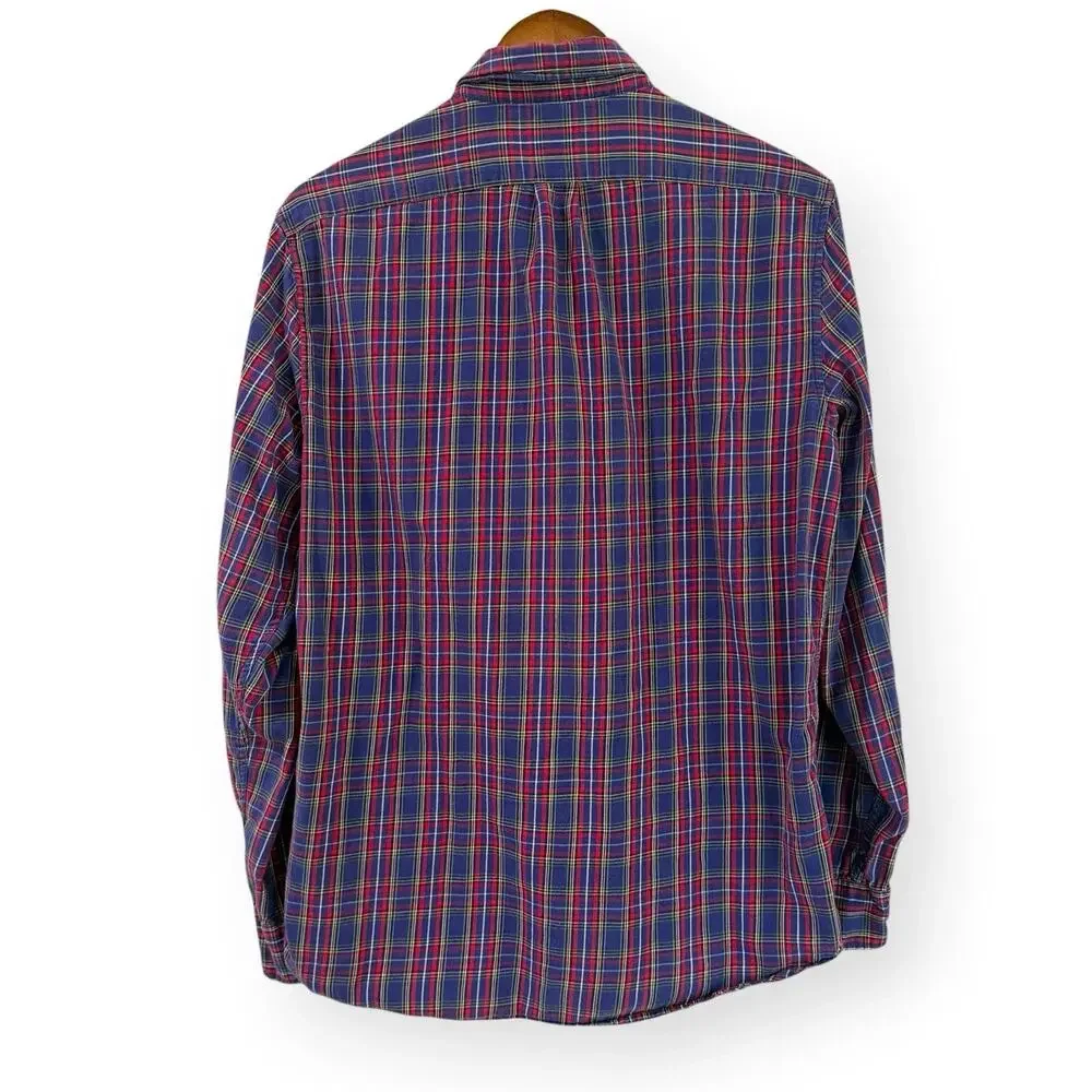J.Crew Mens Slim Fit Brushed Twill Plaid Button Down Shirt Navy Blue Red M